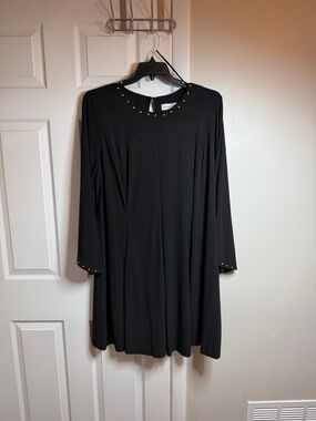 Emma & Michele Black Long-Sleeve Stud-Trim A-Line Dress